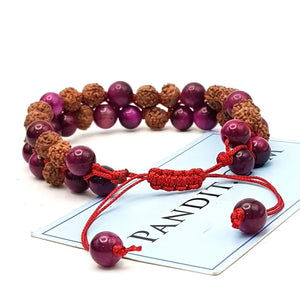 Pink Star Tiger Bracelet With 5 Mukhi Rudraksha Beads