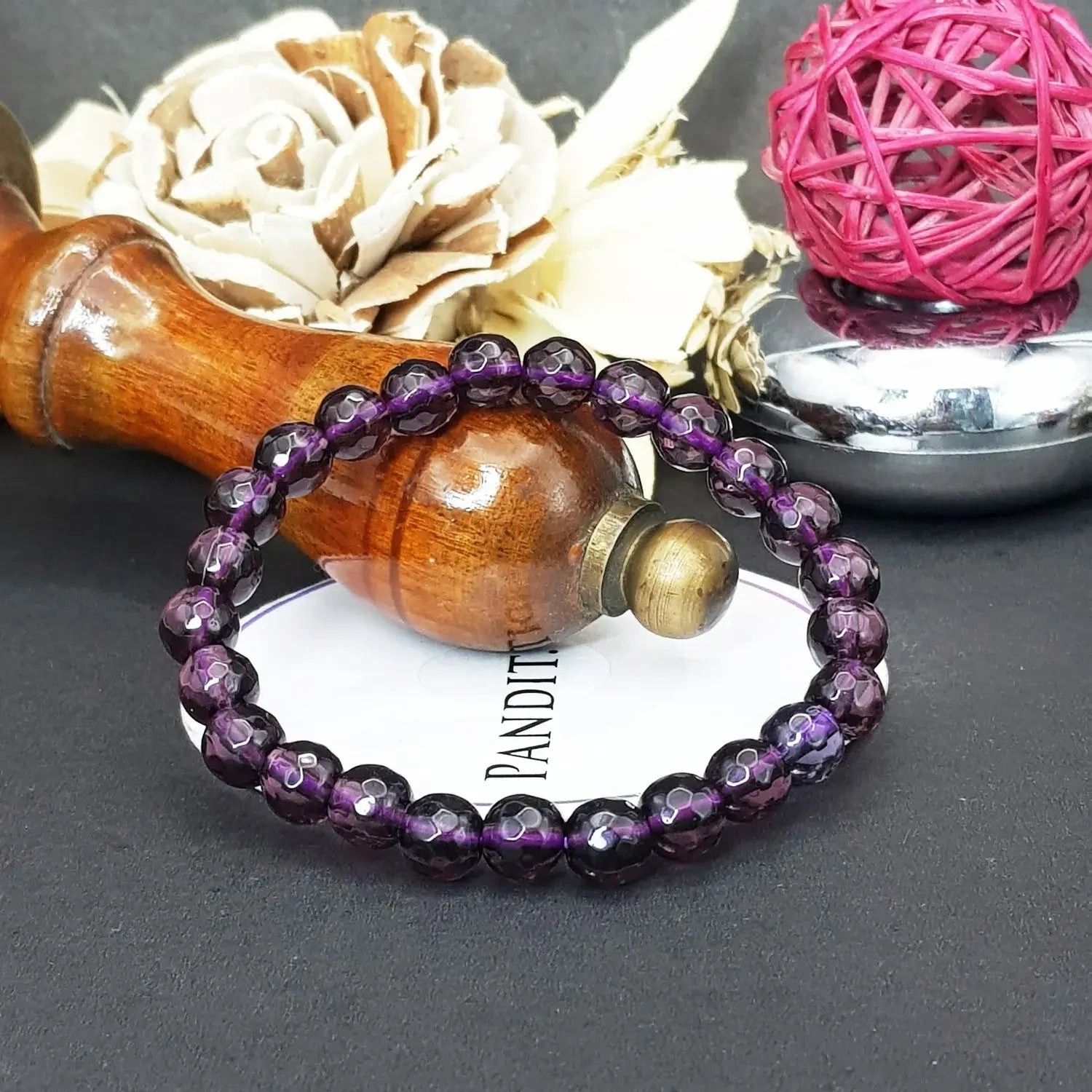 Purple Diamond Cut Glass Bracelet