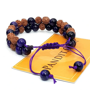 Purple Tiger Bracelet With 5 Mukhi Rudraksha Beads