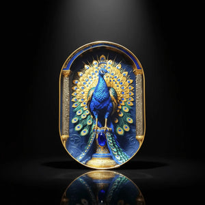 Pyrite & Lapis Peacock Frame — base inscription and authenticity mark