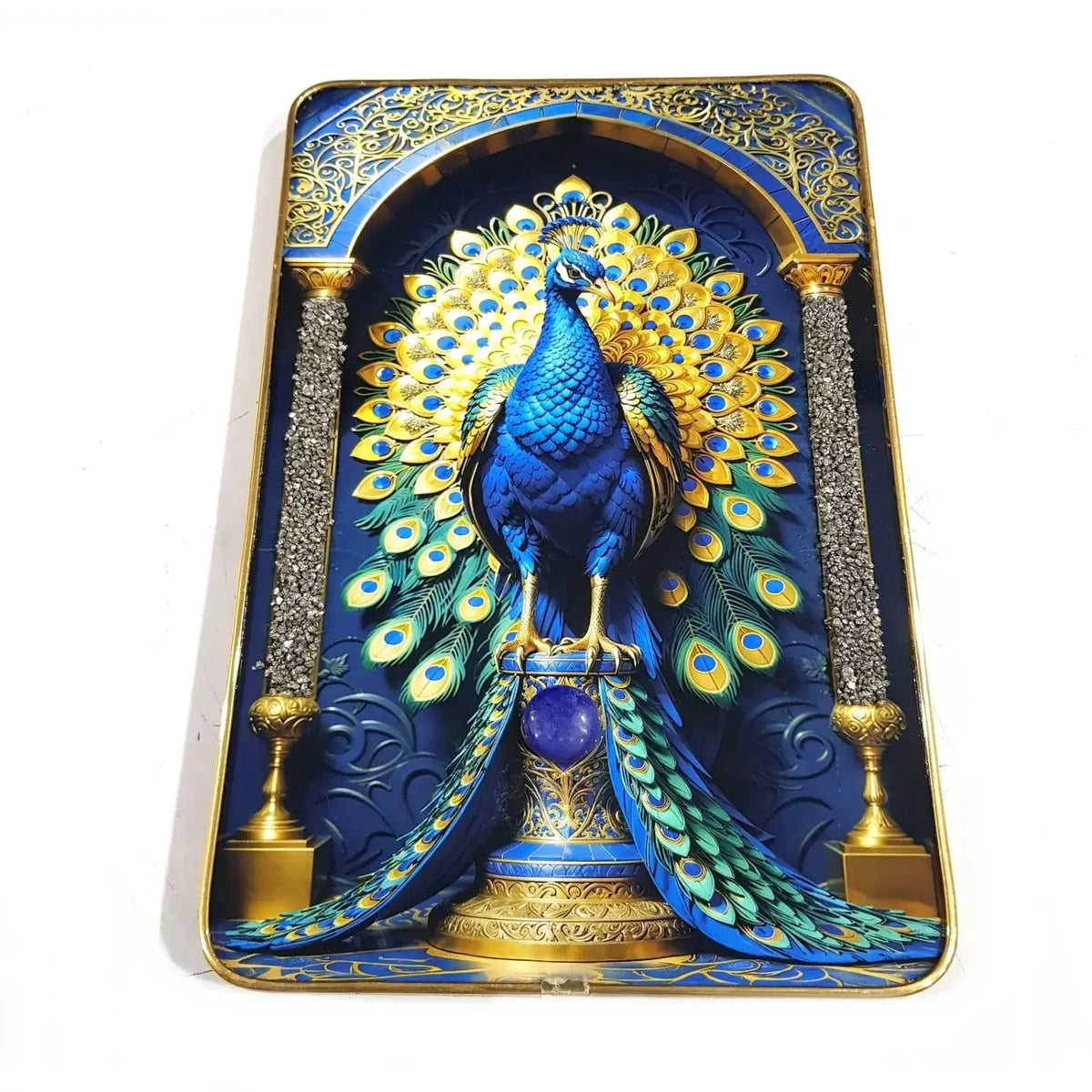 Pyrite & Lapis Peacock Frame - For Wealth & Positivity