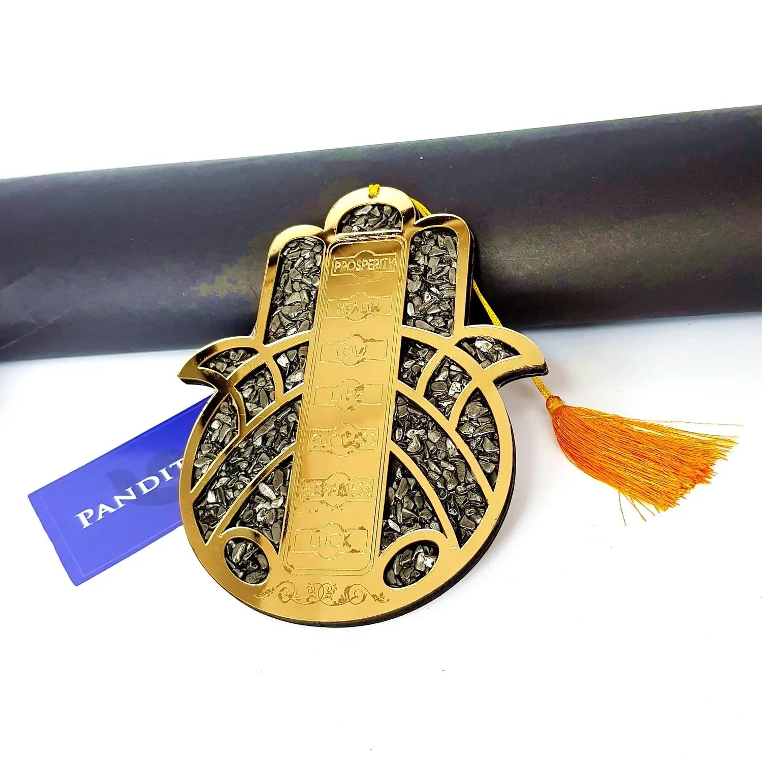 Pyrite Hamsa Hanging For Wealth Attraction — main idol/statue view