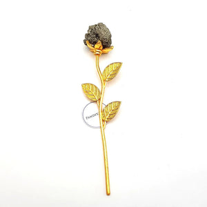 Pyrite Rose with Golden Stem — close-up of facial features and detail