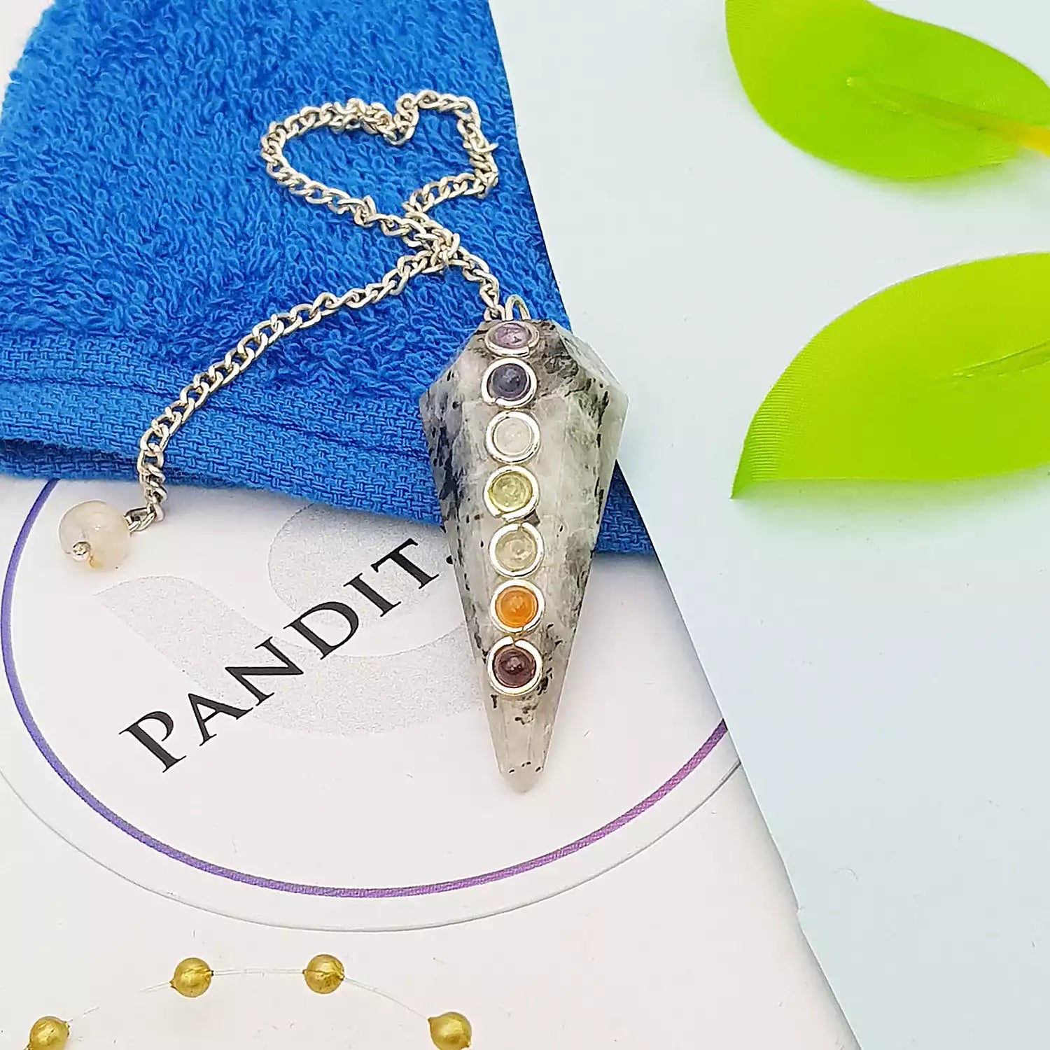 Rainbow Moonstone 7 Chakra Dowsing Pendulum