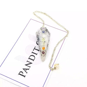 Rainbow Moonstone 7 Chakra Dowsing Pendulum — pendulum in use demonstration