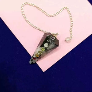 Rainbow Moonstone 7 Chakra Dowsing Pendulum — chain and clasp detail