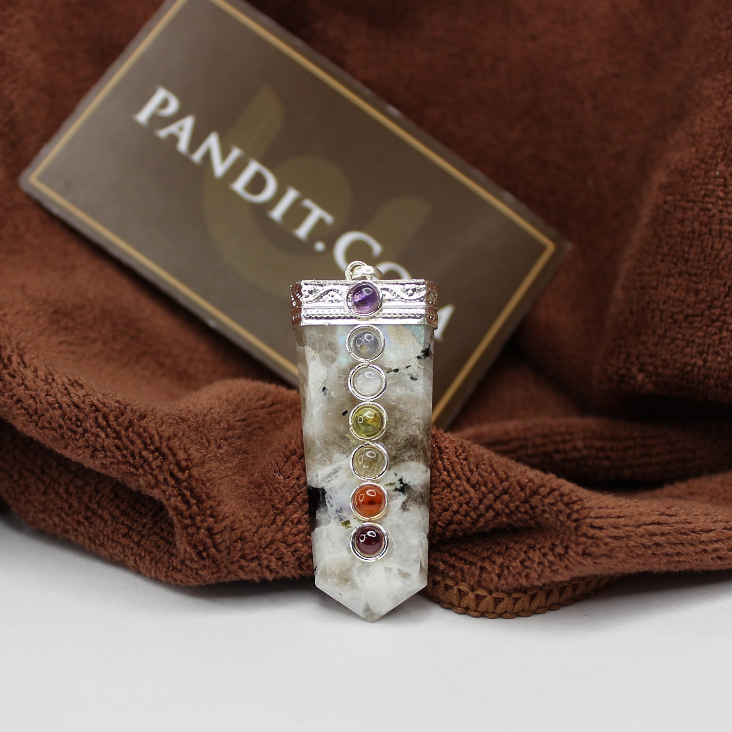 Rainbow Moonstone 7 Chakra Pencil Pendant