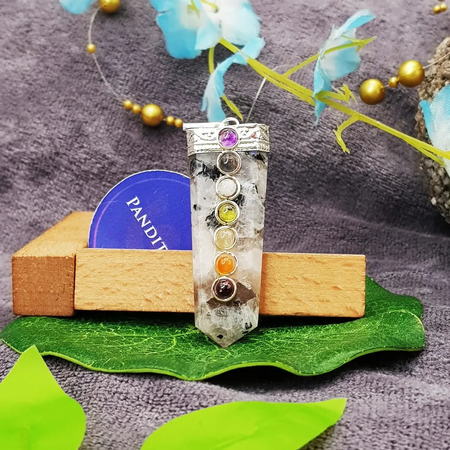 Rainbow Moonstone 7 Chakra Pencil Pendant