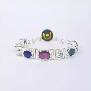 Real Navratna Gemstones Bracelet in Silver