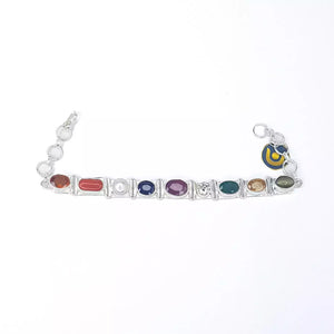 Real Navratna Gemstones Bracelet in Silver