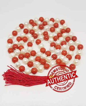 Red Coral and White Pearl Mala