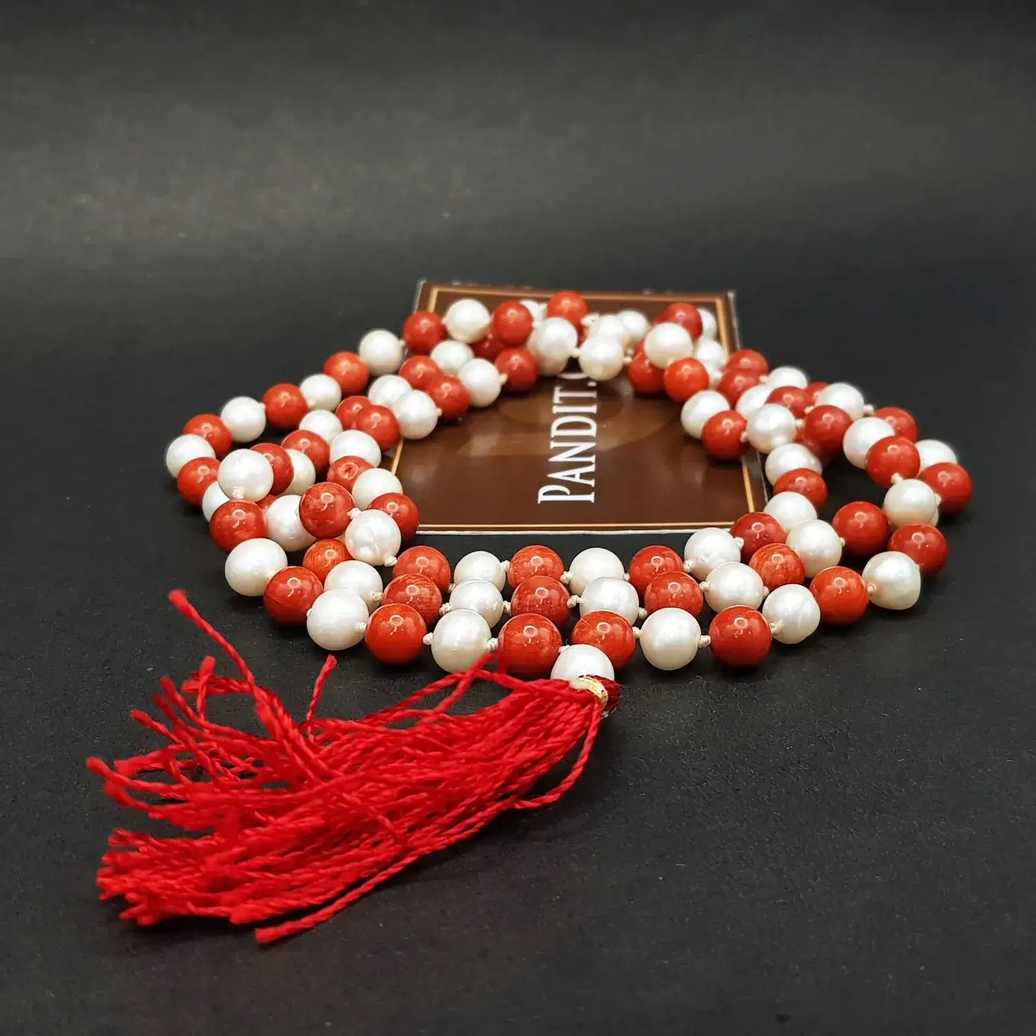 Red Coral And White Pearl Mala
