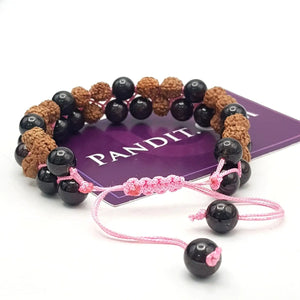 Red Garnet Bracelet With 5 Mukhi Rudraksha Beads