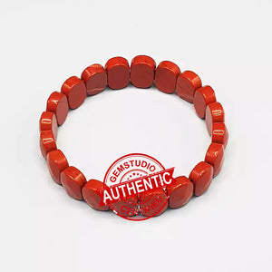 Red Jasper Oval Faceted Bracelet — front view of bracelet showing beads and stringing
