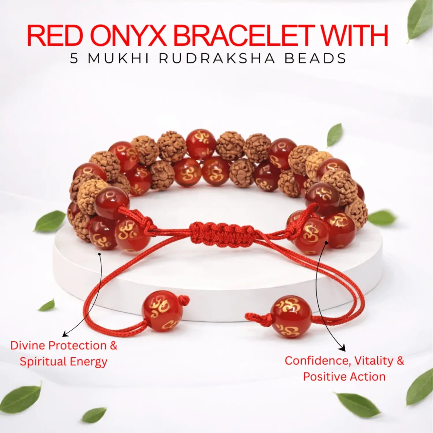 Red Onyx Bracelet With 5 Mukhi Rudraksha Beads