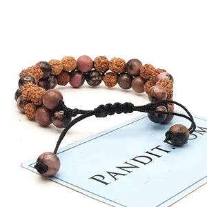 Rhodonite Crystal Bracelet With 5 Mukhi Rudraksha Beads
