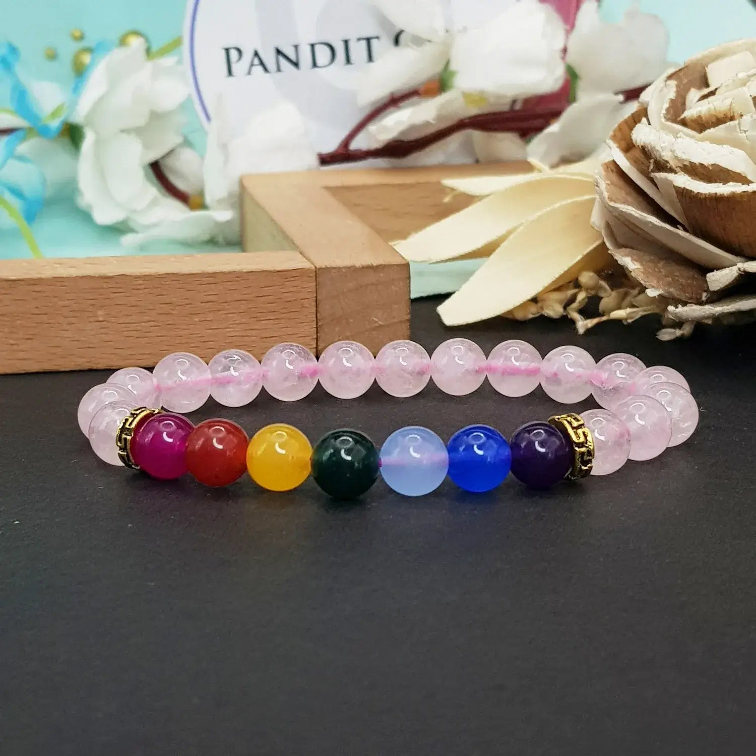 Rose Quartz 7 Chakra Bracelet