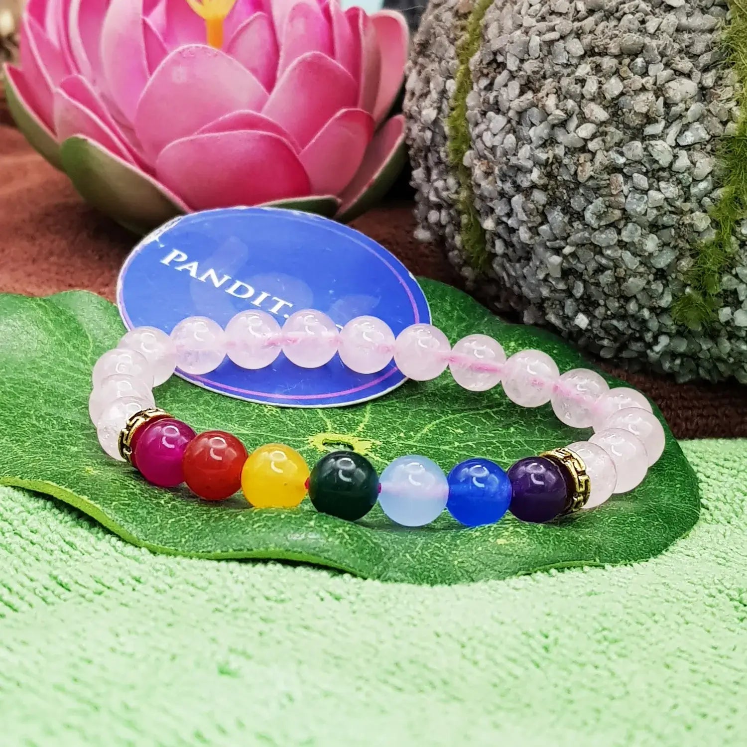 Rose Quartz 7 Chakra Bracelet