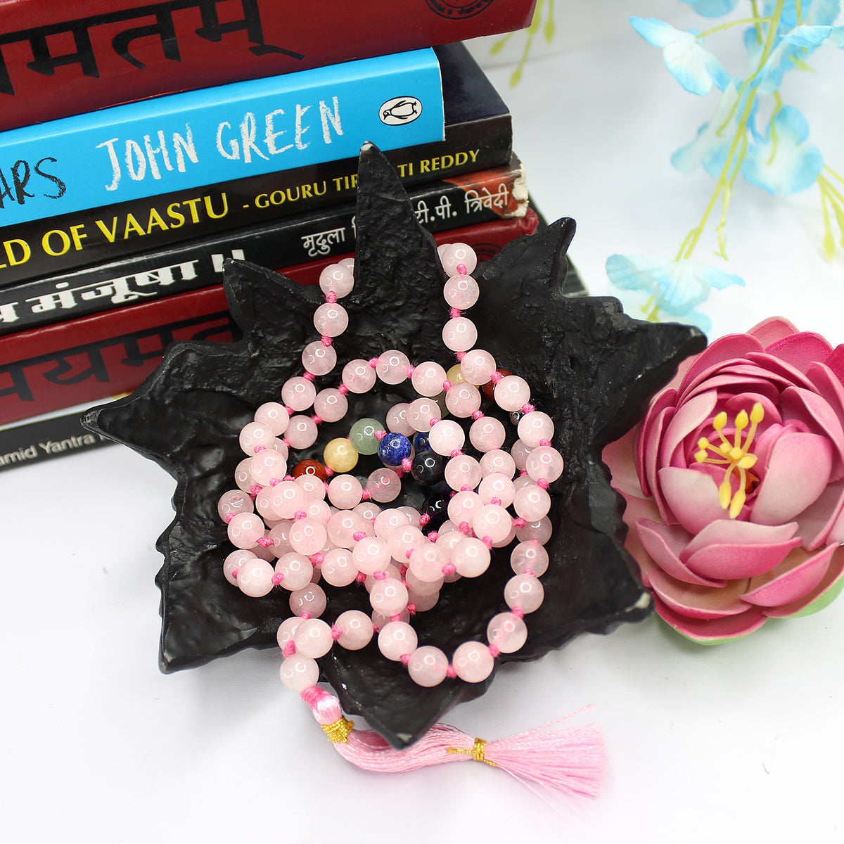 Rose Quartz 7 Chakra Mala — full 108-bead mala view