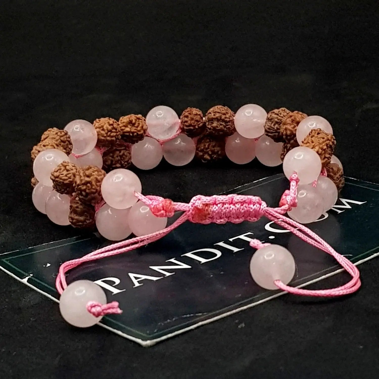 Rose Quartz Bracelet With 5 Mukhi Rudraksha Beads