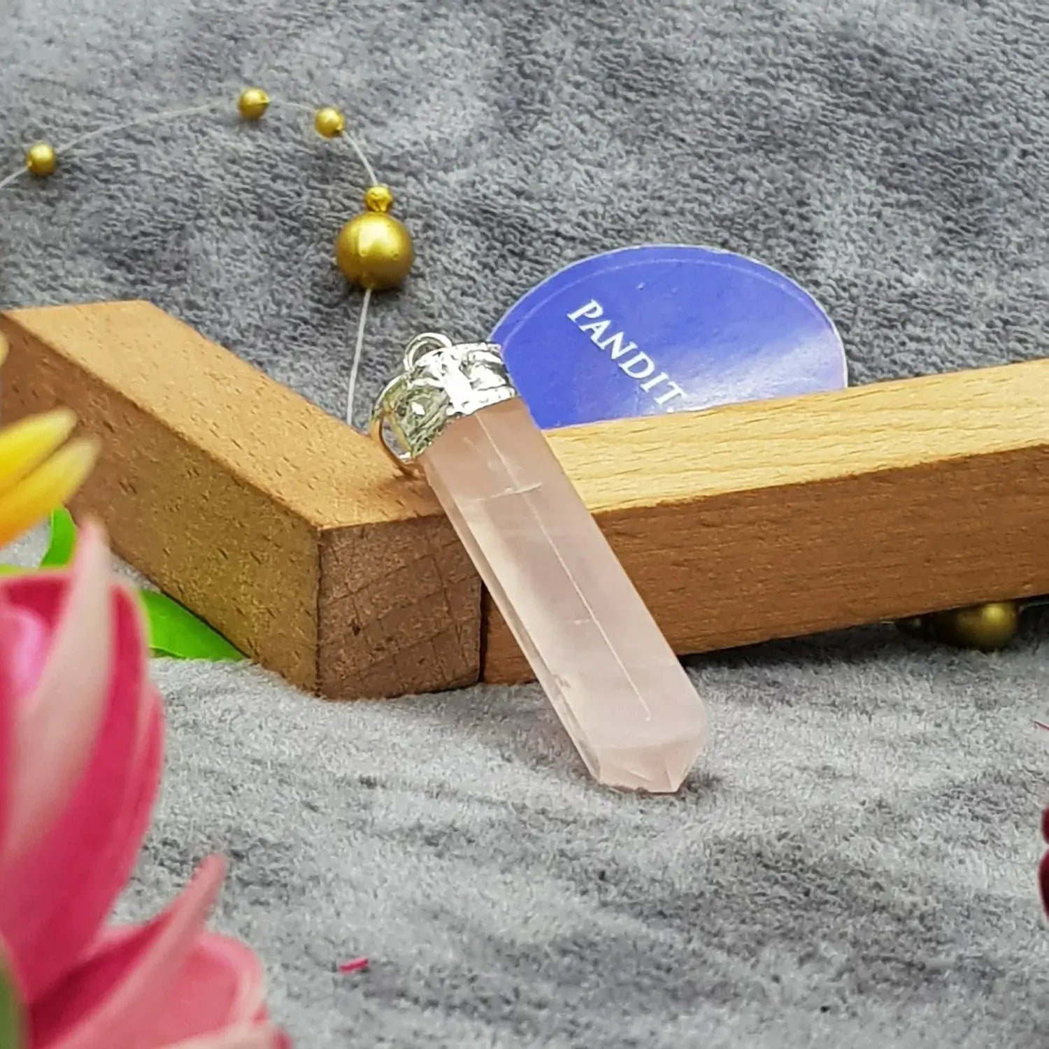 Rose Quartz Cap Pencil Pendant