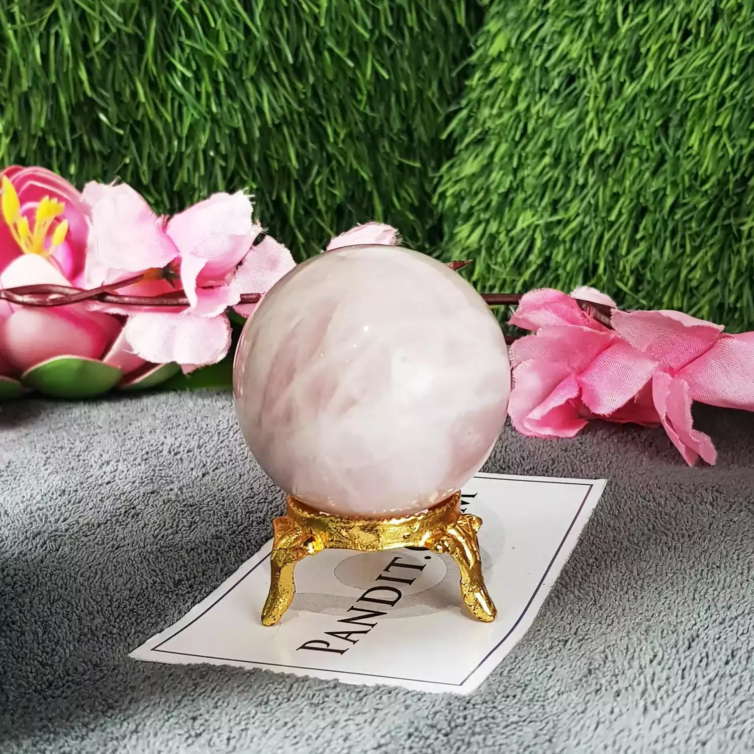 Rose Quartz Crystal Ball — close-up showing internal clarity and inclusions