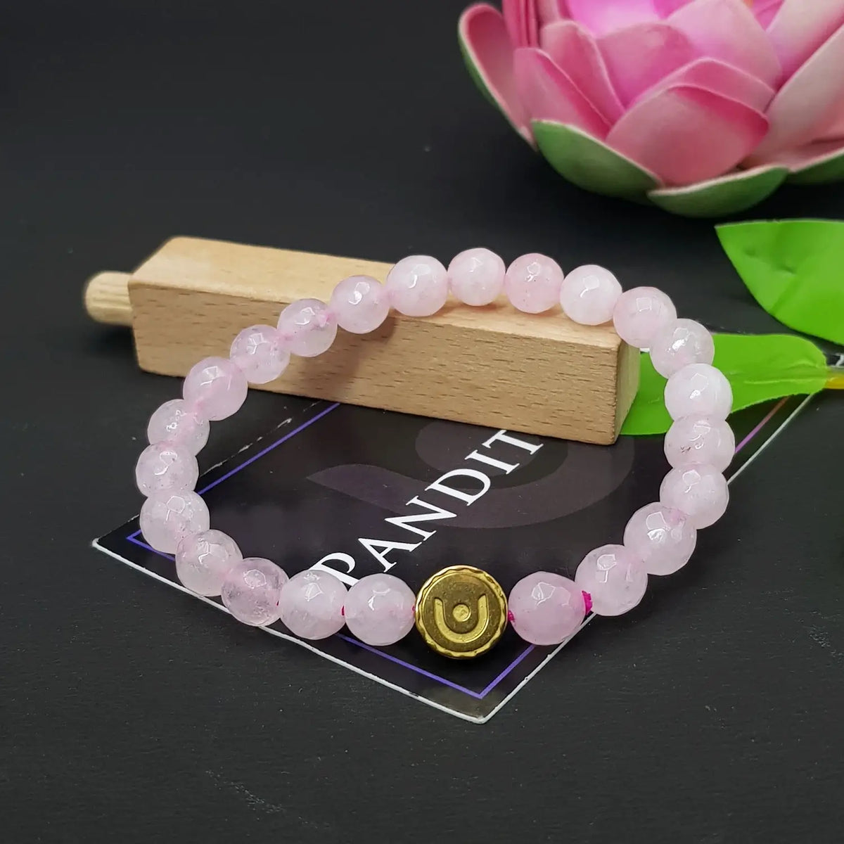 Rose Quartz Diamond Cut Bracelet — close-up of Rose Quartz Diamond Cut stones revealing natural patterns