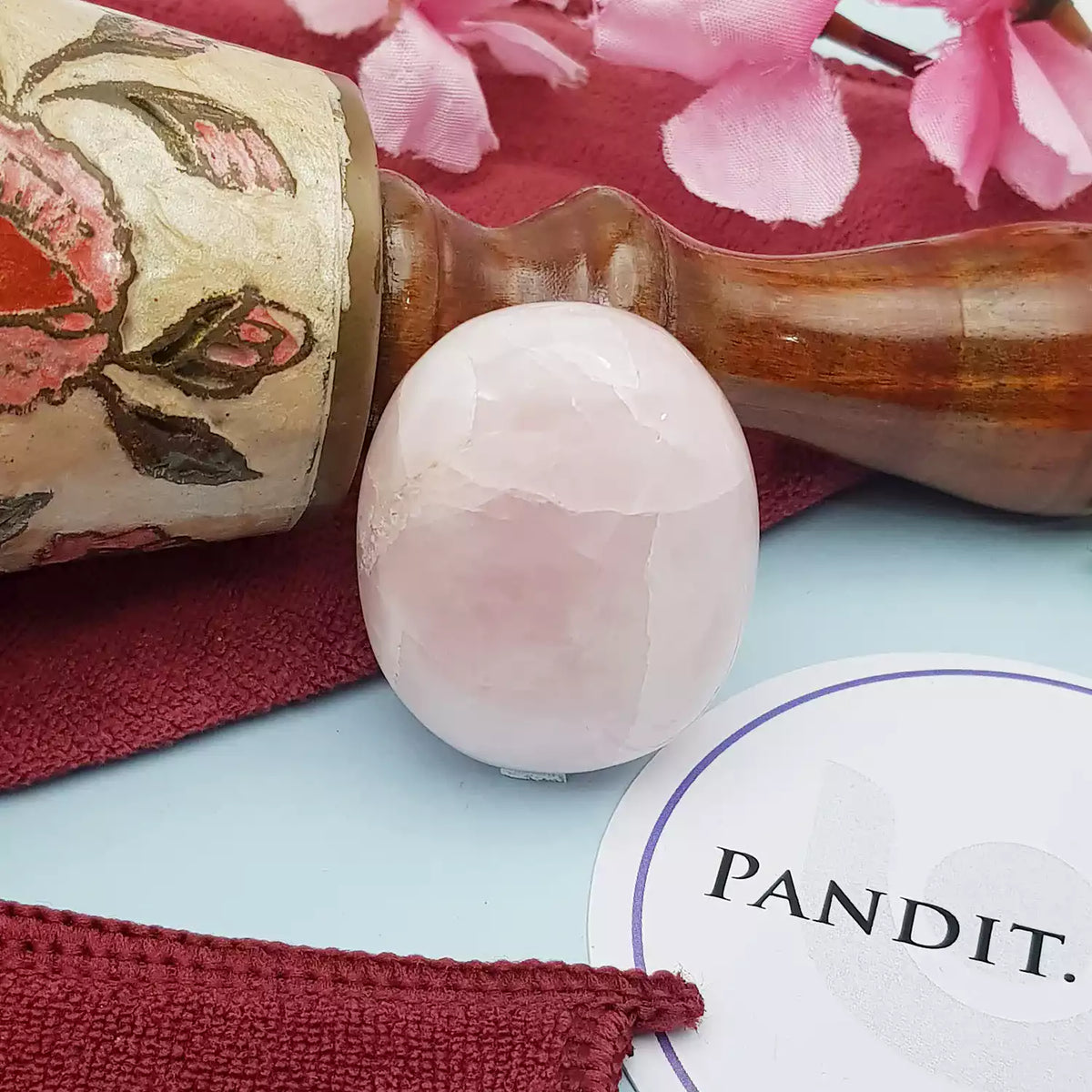 Rose Quartz Healing Crystal Palm Stone — main product view