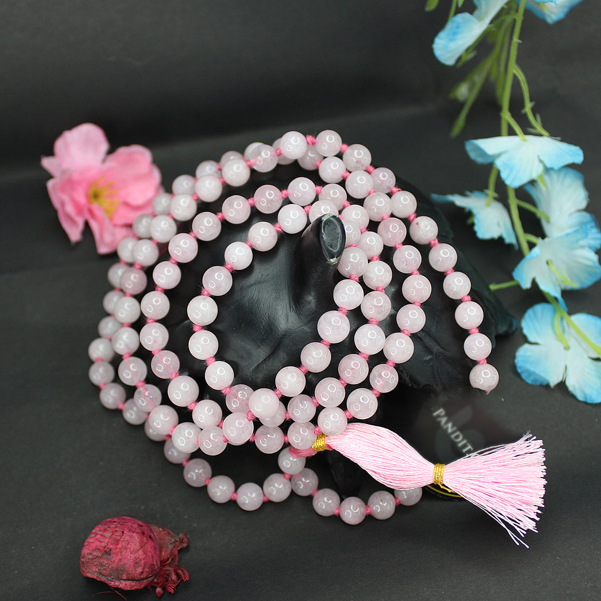 Rose Quartz Mala — full 108-bead mala view