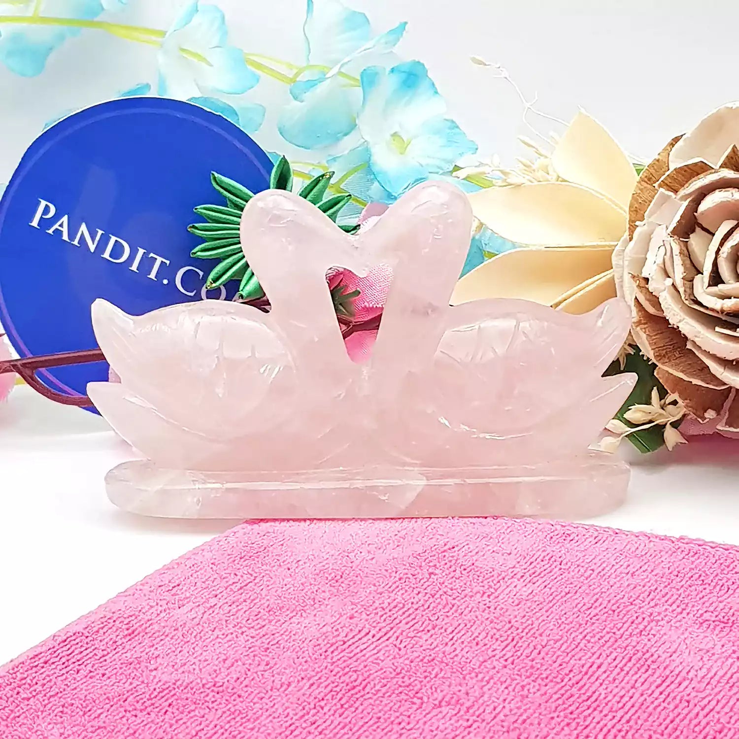 Rose Quartz Swan Love Birds