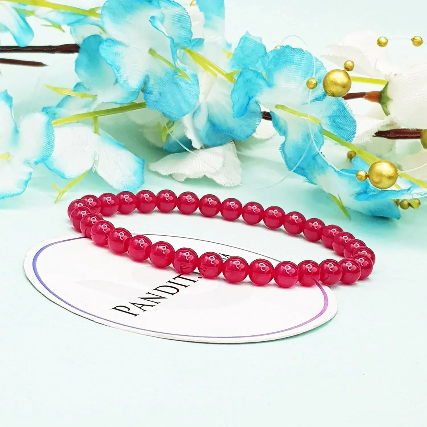 Ruby Bracelet — front view of bracelet showing beads and stringing