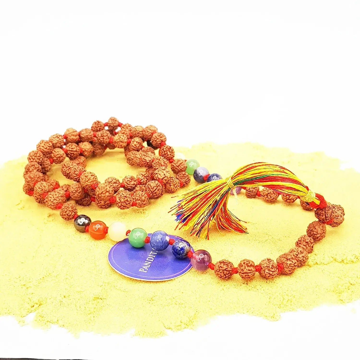 Rudraksha 7 Chakra Mala — close-up of guru bead and meru detail