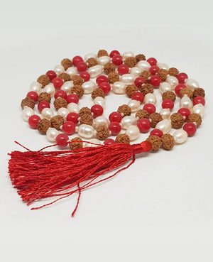 Rudraksha and Moonga Pearl Mala
