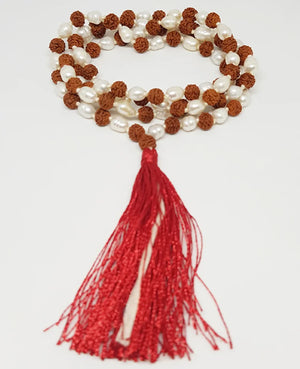 Rudraksha and White Pearl Mala