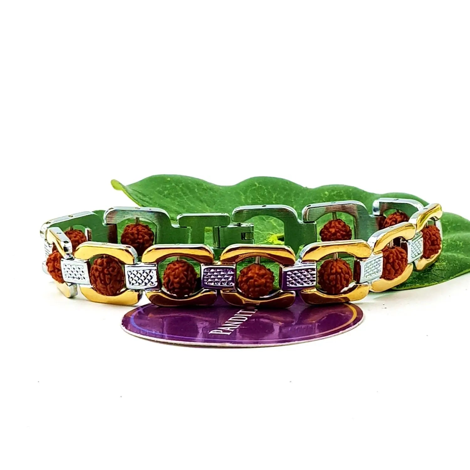 Rudraksha Bracelet with Silver and Gold Plated