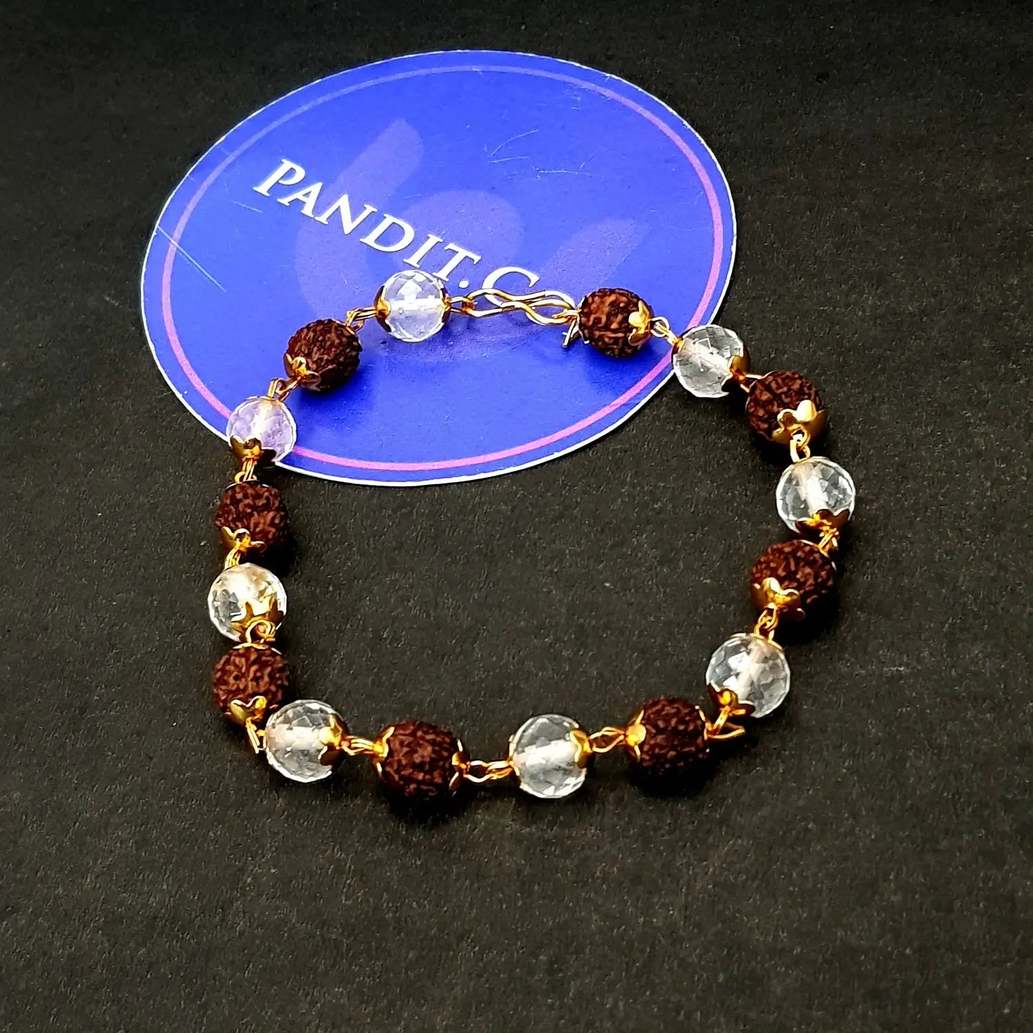 Rudraksha Crystal Sphatik Bracelet with Golden Capping