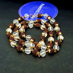Rudraksha Crystal Sphatik Diamond Cut Mala With Golden Capping