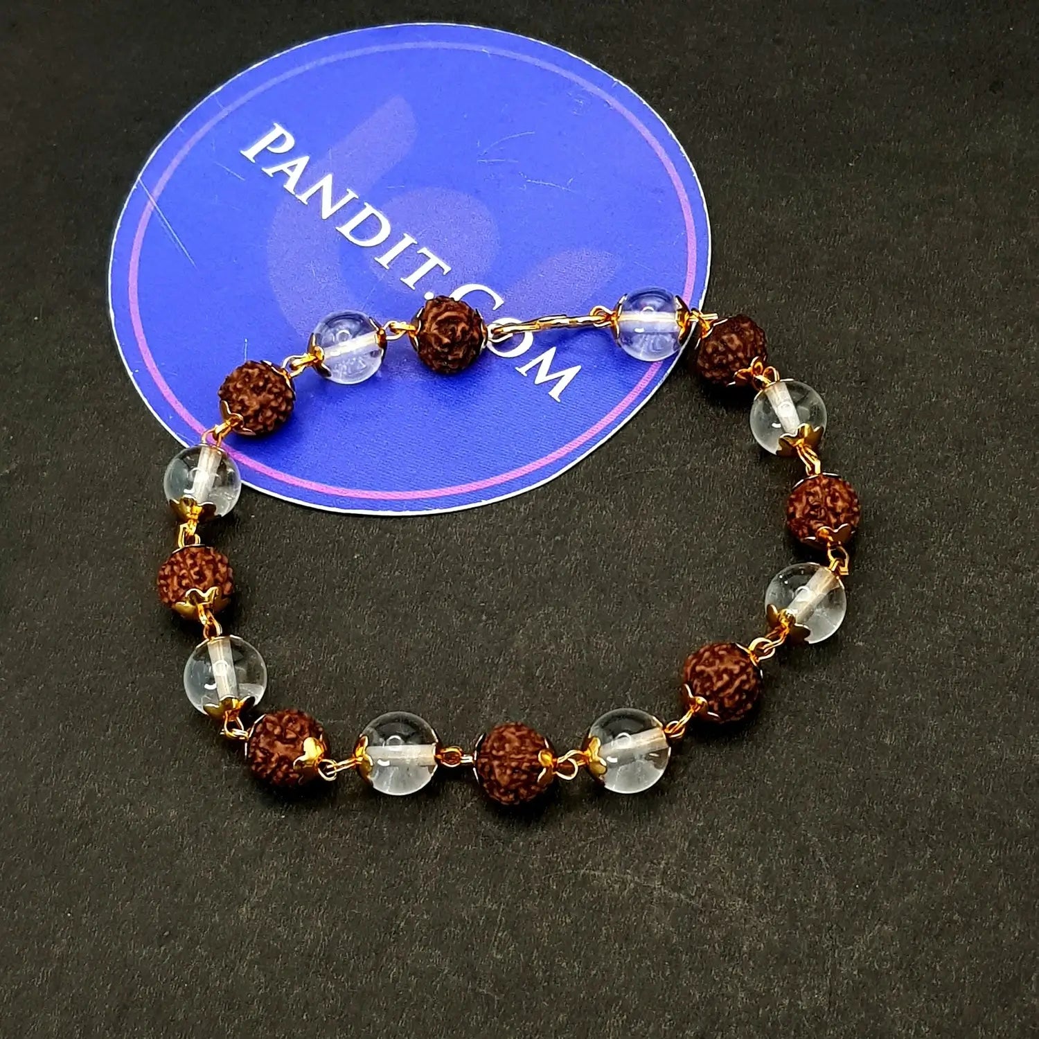 Rudraksha Crystal Sphatik Bracelet with Golden Capping