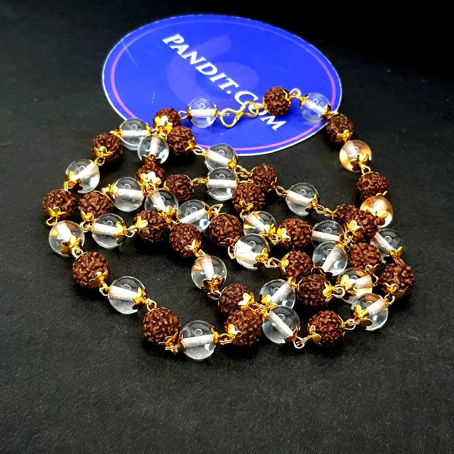 Rudraksha Crystal Sphatik Regular Mala With Golden Capping