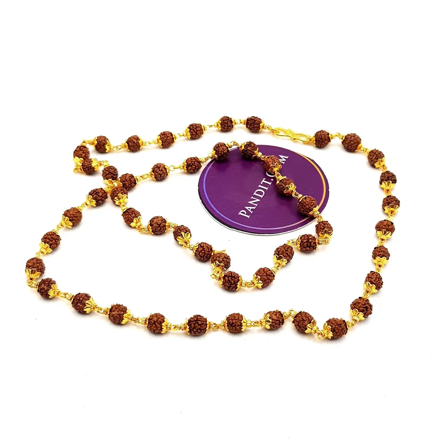 Rudraksha Mala with Brass Capping — main bead view showing mukhi (faces)