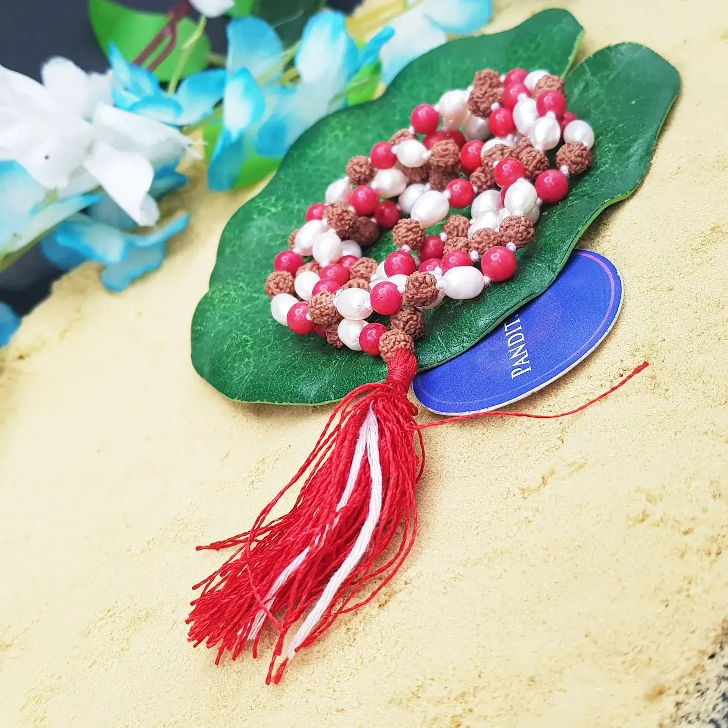 Rudraksha Moonga And White Pearl Mala