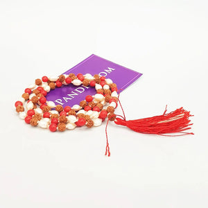 Rudraksha Moonga And White Pearl Mala