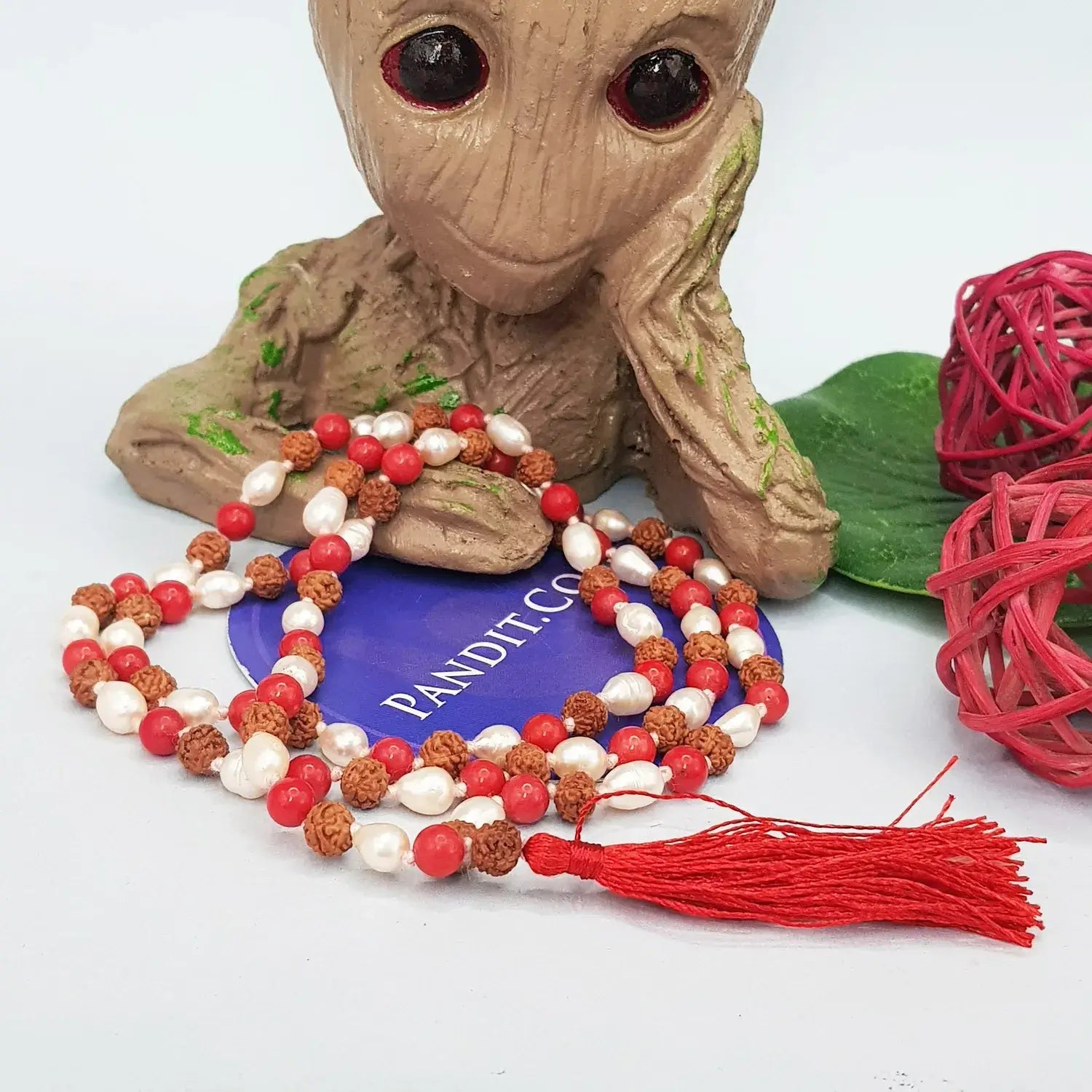 Rudraksha Moonga And White Pearl Mala