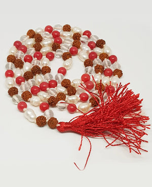 Rudraksha Sphatik and Moonga Pearl Mala