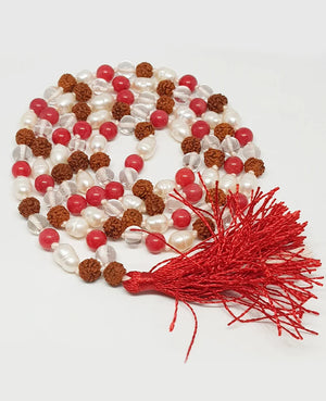 Rudraksha Sphatik and Moonga Pearl Mala
