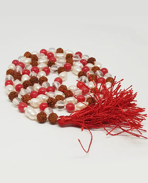 Rudraksha Sphatik and Moonga Pearl Mala