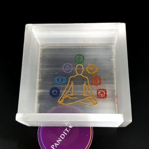 Selenite 7 Chakra Buddha Square Charging Bowl