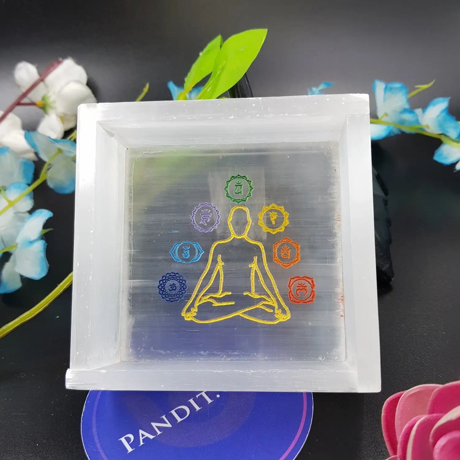 Selenite 7 Chakra Buddha Square Charging Bowl
