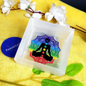 Selenite 7 Chakra Buddha Square Charging Bowl