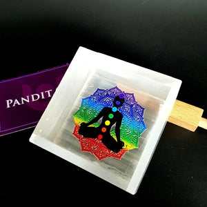 Selenite 7 Chakra Buddha Square Charging Bowl